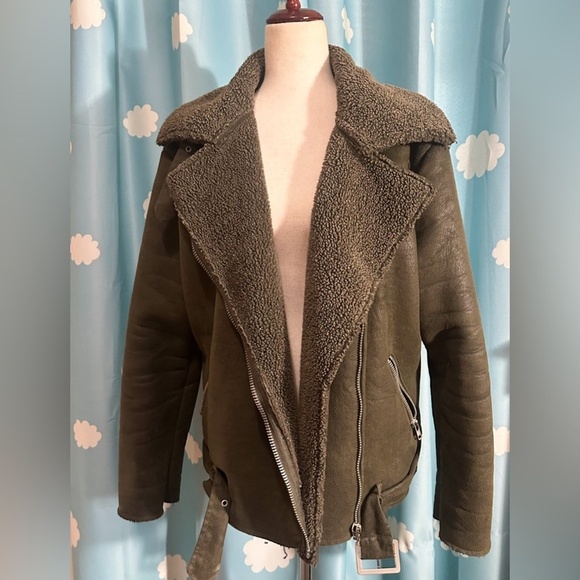 Olive green Glamorous moto bomber vegan- L - Picture 7 of 12